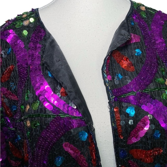 Unbranded Vintage Colorful Sequin Women's Silk Blazer - Picture 4 of 13